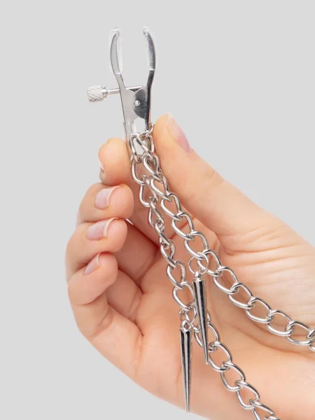 Fetish Fantasy Rock Hard Adjustable Nipple Clamps with Double Chain