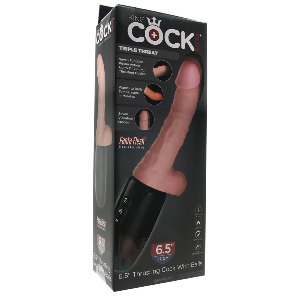 King Cock Plus Triple Threat 6.5 Inch Thrusting Cock Flesh Pink
