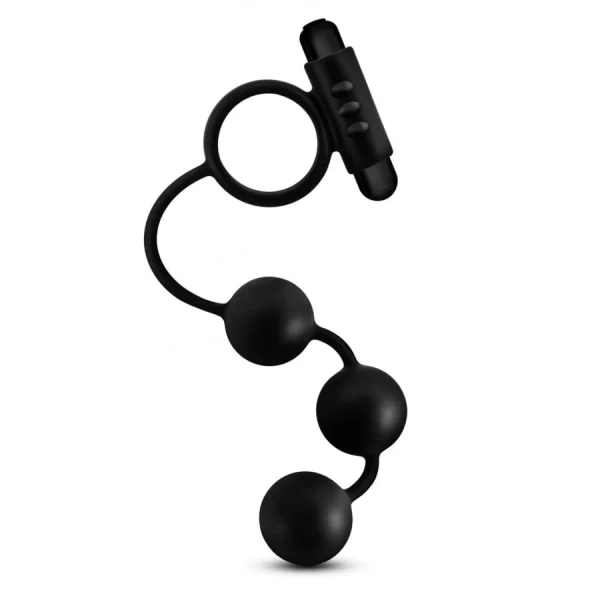 Blush - Anal Adventures Platinum - Silicone Anal Beads w Vibrating C-Ring - Blac