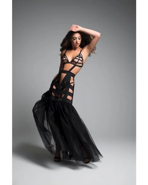 Allure Leia Fantasy Mermaid Tulle Tail Dress - Black - Small