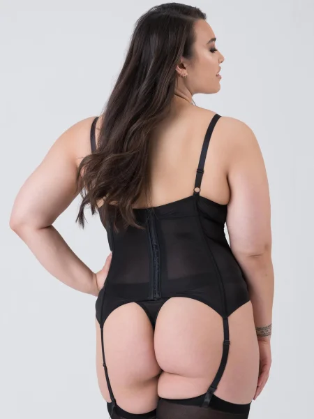 Lovehoney Plus Size Lotus Black Sheer Embroidered Basque Set