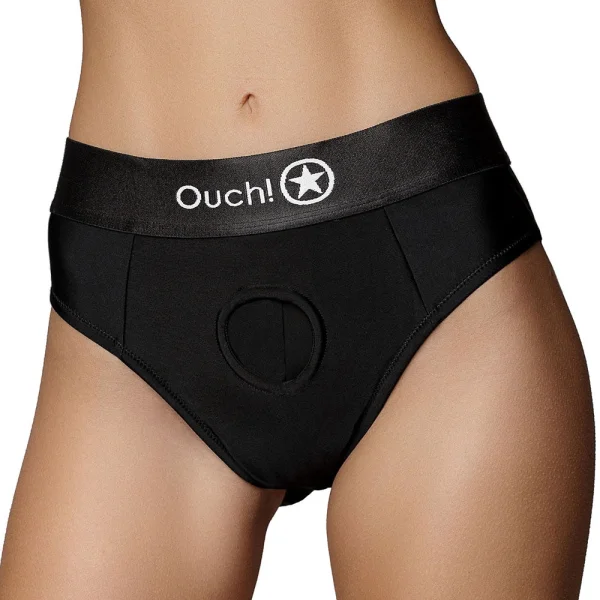 Ouch! Black Vibrating Strap-On Strappy Thong