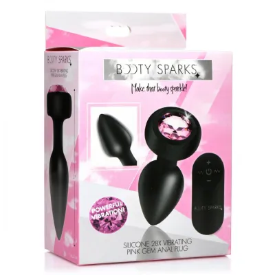 28x Silicone Vibrating Pink Gem Anal Plug With Remote Small