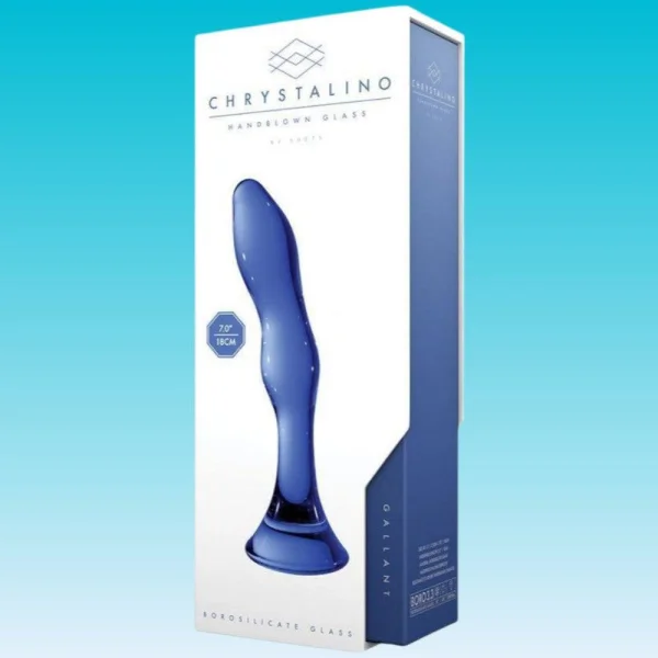 Chrystalino Gallant Blue Glass Curved Dildo Wand