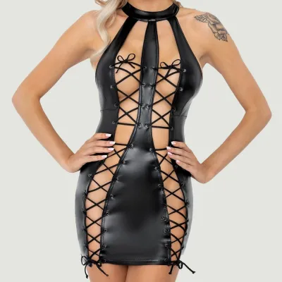 Noir Wetlook Double Laceup Dress