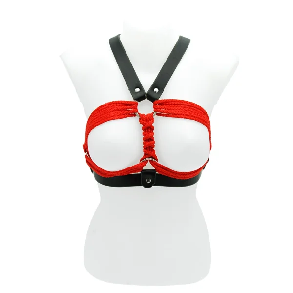 House Of Eros Leather And Rope Breast Binder - Black - Medium