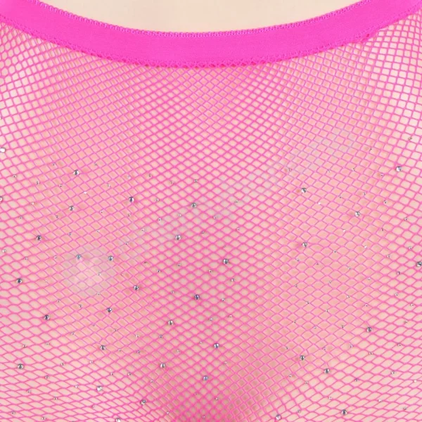 Cherry Banana Pink & Rhinestone Fishnet Bikini Style Top & Shorts Set