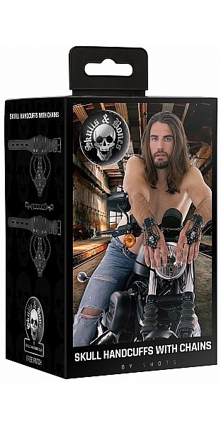 Skulls and Bones Handcuffs with Skulls and Chains Blac