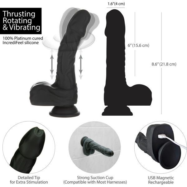Naked Addiction Rotating, Thrusting, Vibrating 8.6" Silicone Suction Cup Dildo With Balls & Remote — image 7 of 11