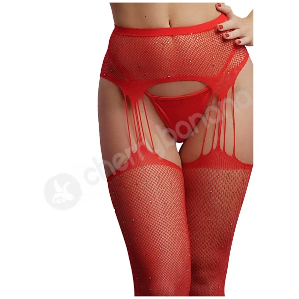 Red Le Desir Rhinestone Pantyhose