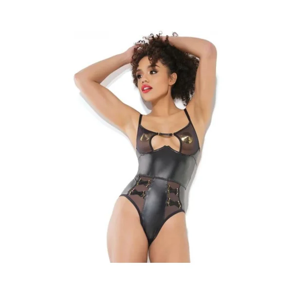 Sheer Crotchless Teddy Black Large Hanging