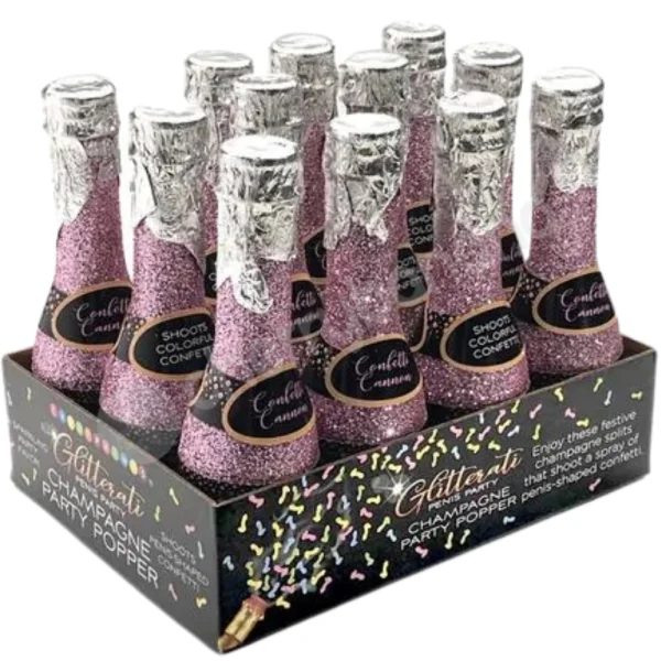 Glitterati Champagne Penis Confetti Party Poppers - Pack of 12