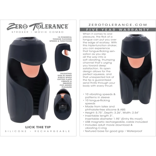 Zero Tolerance Lick The Tip Waterproof Silicone Vibrating Licking Tongue Oral Sex Penis Masturbator
