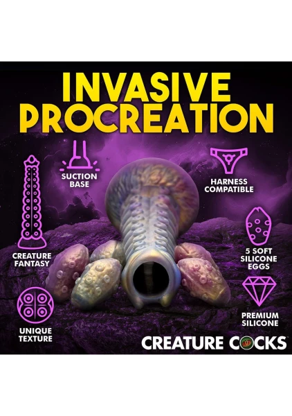 Deep Invader Tentacle 11.5" Silicone Ovipositor Dildo With Eggs By Creature Cocks