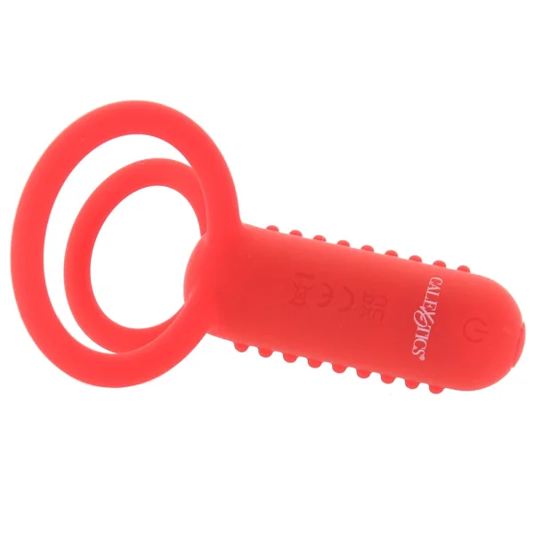 Silicone Rechargeable Vertical Dual Enhancer Vibrating Cock Ring By CalExotics - Red