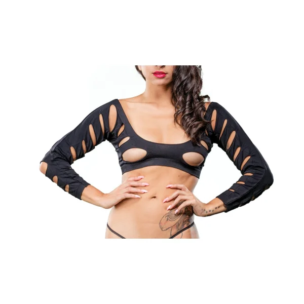 Black Variegated Holes Crotchless Legging  Os — image 6 of 9