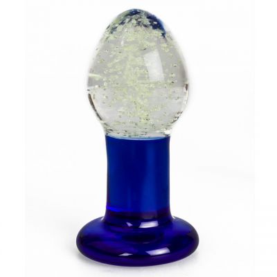Glacier Glass Blue Glow in the Dark Butt Plug 3 5 Inch