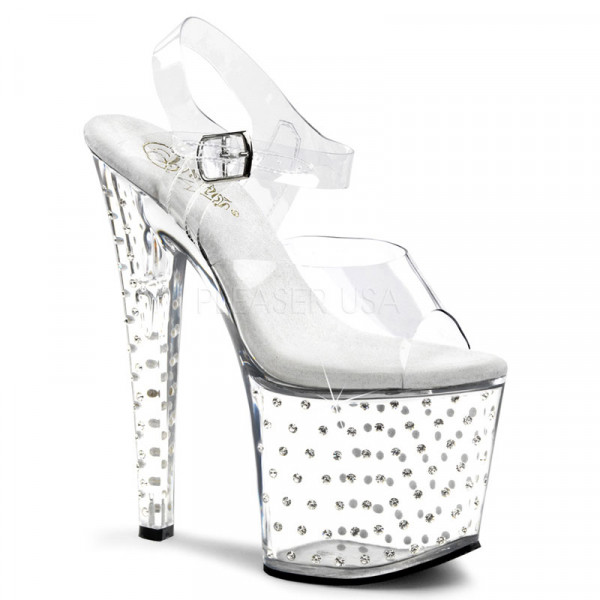 STARDUST-758 - 7 1/2" Rhinestone Studded Ankle Strap PF Sandal
