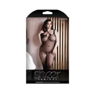 Sheer Uninhibited Crotchless Bodystocking Black Queen