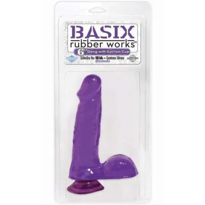 Basix Rubber Works 6 Inch Dong With Suction Cup Purple