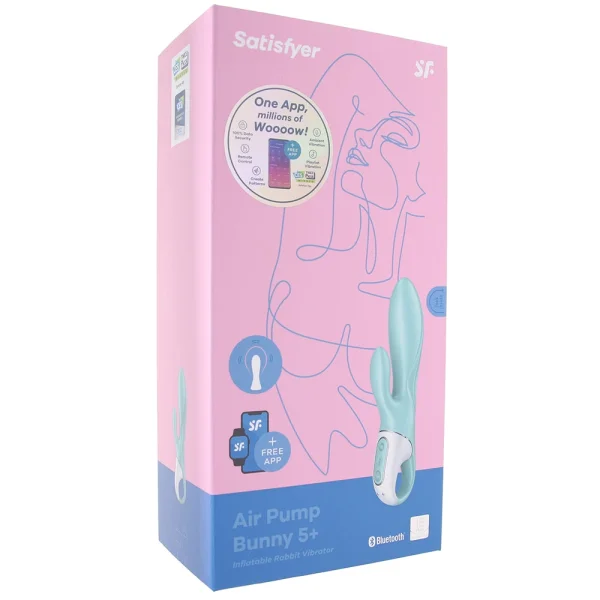 Satisfyer Air Pump Bunny 5+ Inflatable App Enabled 12-Function Dual Stimulation Vibrator - Mint