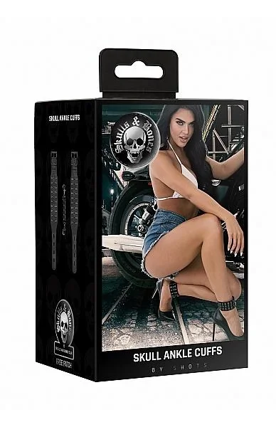 Ouch! Skulls & Bones Ankle Cuffs With Skulls Black