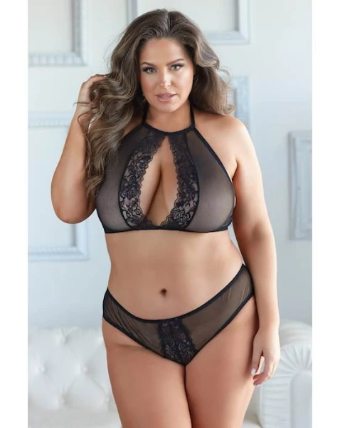 Allure Elise Halter And Panty Set - Black - 1x/2x