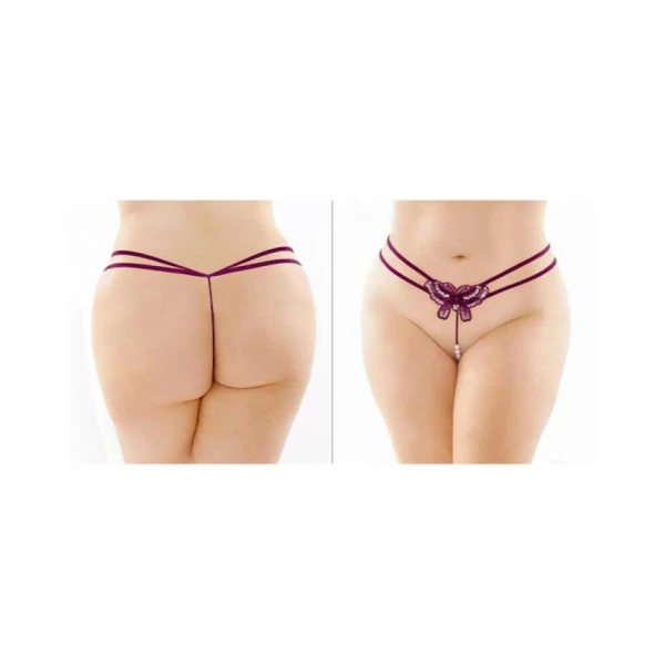 Zinnia Sequin Butterfly Strappy Pearl G-string Black L/xl