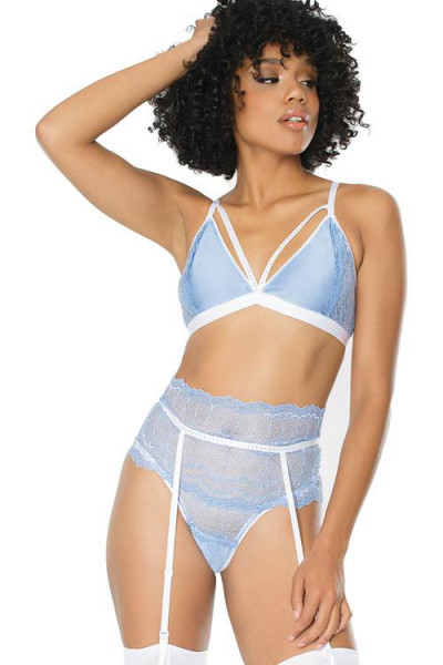 Coquette Ever After Blue Bra with Garter Belt & G-string