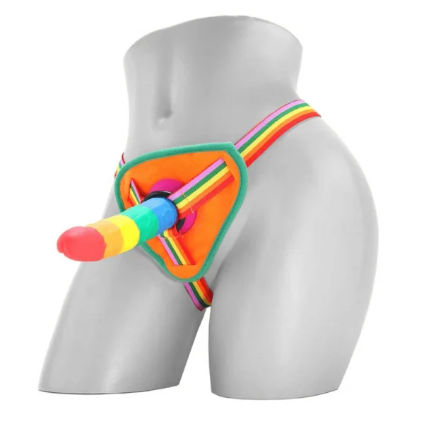 Rainbow Power Drive Strap On Dildo - Size Small