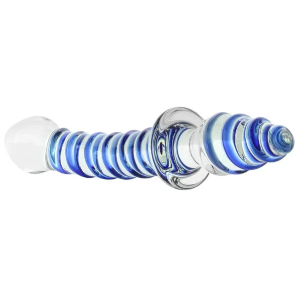 Gläs Mr. Swirly Double Ended Glass Dildo & Butt Plug - Clear & Blue