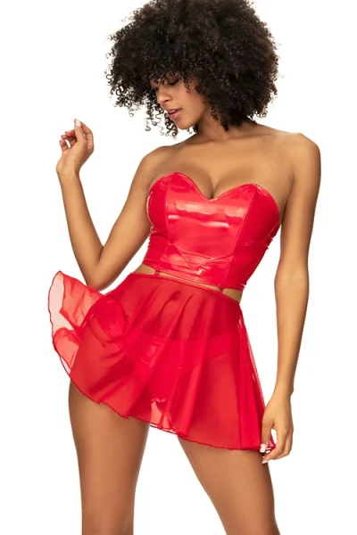 Mapale by Espiral Trix Wet Look 2 In 1 Bustier & Babydoll Set