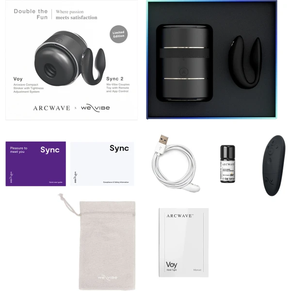 Double the Fun Couples Kit With Arcwave Voy Stroker & We-Vibe Sync 2 Couples Vibrator