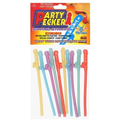 Party Pecker Sipping Straws 10 Pc Bag 5 Assorted Colors
