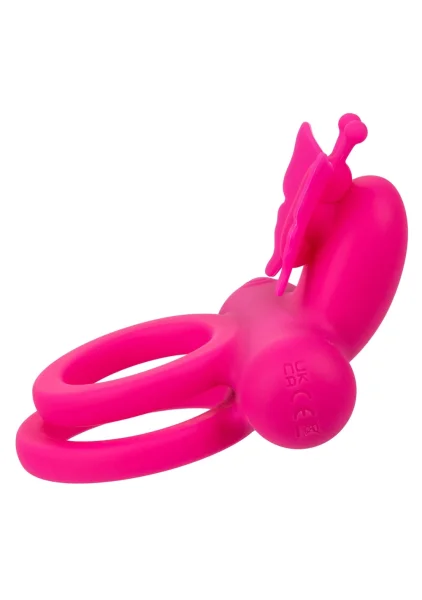 Silicone Rechargeable Dual Butterfly Couples Vibrating Cock Ring By CalExotics - Pink