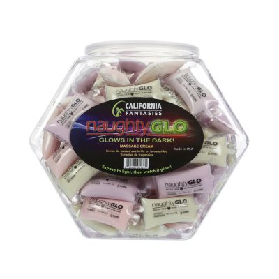 Naughty Glo Glow In The Dark Massage Cream Assorted Scents 15ml Pillow Packs bowl Of 72