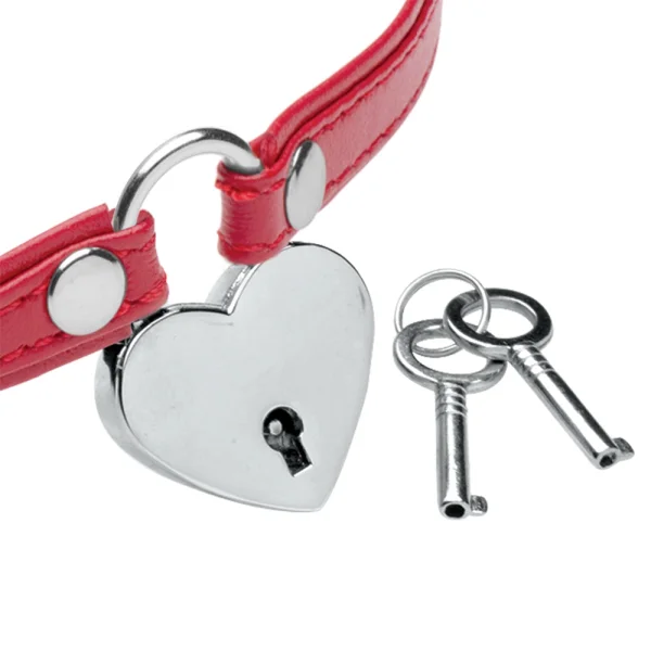 Master Series Heart Lock and Key Leather Choker