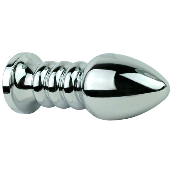 Blue Jewel Rippled Metal Booty Plug