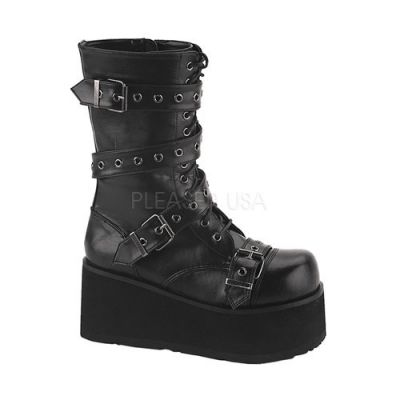 TRASHVILLE 205 3 1 4 P F Goth Punk Blk PU Calf Bt W Wrap Around Strap