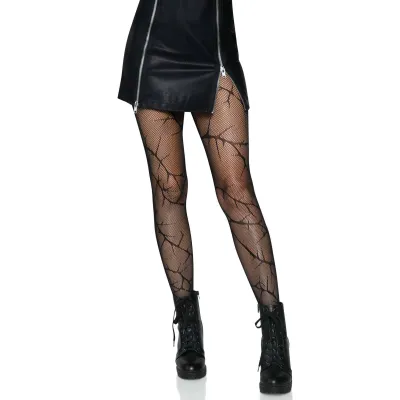 Cracked Fishnet Tights One Size Black