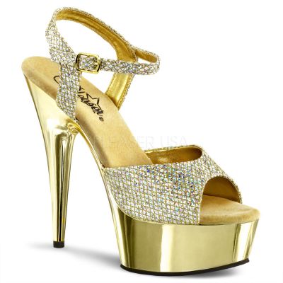 DELIGHT 609G 6 Heel 1 3 4 Gold Chrome PF Ankle Strap Sandal