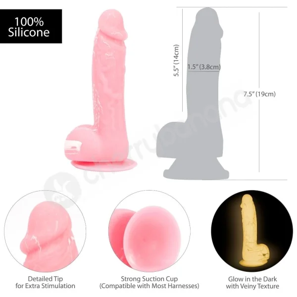 Addiction Brandon 7.5" Pink Glow In The Dark Dildo
