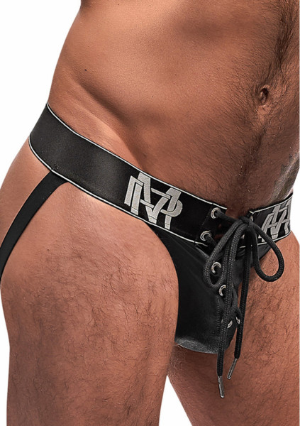 Lace Up Jock - Black - S/M - Men Wearing Lingerie