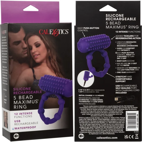 Silicone Rechargeable 5 Bead Maximus Vibrating Cock Ring By CalExotics