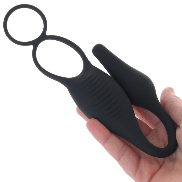 Zero Tolerance Plug & Tug Silicone Vibrating Anal Plug & Perineum Massager With Cock & Ball Rings - Black