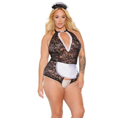Plus Size Lace Maid Crotchless Teddy