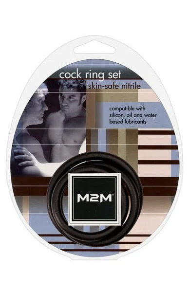 M2M Cock Ring Nitrile 3 Piece Set Black
