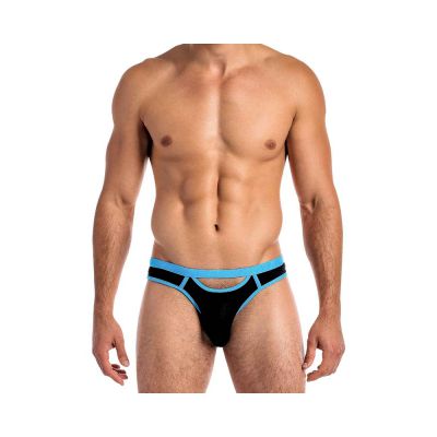 Male Power Cutting Edge Cutout Thong Turquoise black L xl