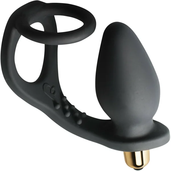 Rocks Off 7 Speed ROZen Cockring And Anal Plug Black