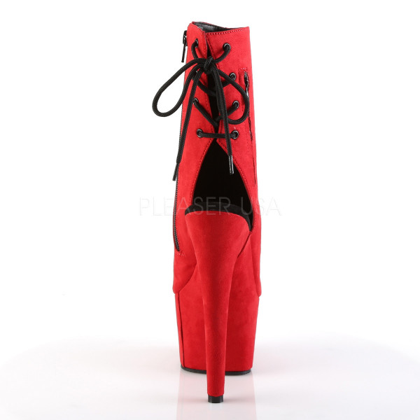 7 inches Heel, 2 3/4 inches PF Open Toe/Heel Ankle Boot. Side Zip